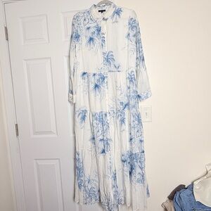 1. State White Maxi Dress with Blue Botanical Print
